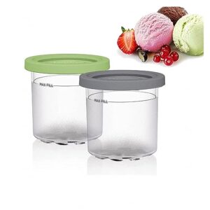 2/4/6pcs creami pint containers , for creami ninja ice cream ,16 oz ice cream containers with lids dishwasher safe,leak proof compatible nc301 nc300 nc299amz series ice cream maker ,gray+green-6pcs