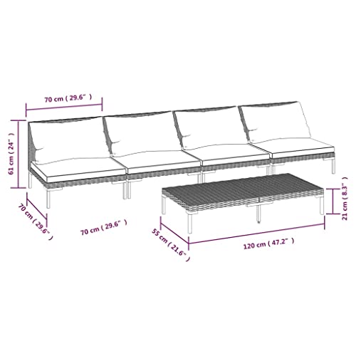 WHOPBXGAD 5 Piece Patio Lounge Set Rattan Chair,Gardens Patio Furniture,Oak Patio Furniture Set,Sui for Gardens, lawns, terraces, poolsides, patios,with s Poly Rattan Dark Gray