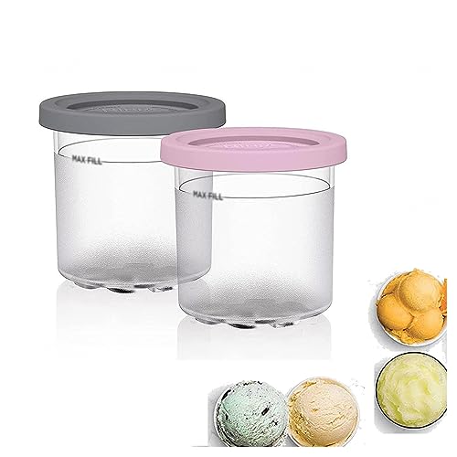 EVANEM 2/4/6PCS Creami Pints and Lids, for Creami Ninja,16 OZ Creami Deluxe Safe and Leak Proof for NC301 NC300 NC299AM Series Ice Cream Maker,Pink+Gray-2PCS