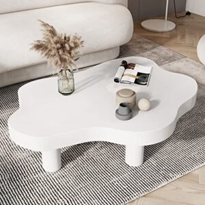 cloud shape irregular wood coffee table,round corner thicken end table,cute accent modern coffee cocktail table with 3 legs for living room furniture(27.5" lx18 wx16 h, white)