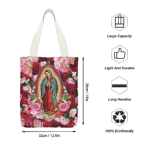 MrpsElk Our Lady of Guadalupe Virgin Mary Canvas Tote Bag Large Capacity Shopping Bag - Personalized Totes for Women Gift Bag