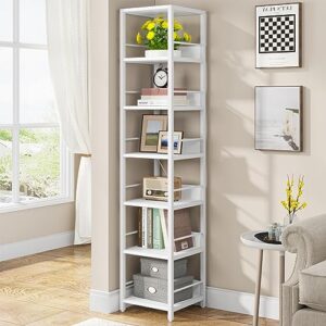 tribesigns 6-tier corner shelf, 75 inch tall narrow bookshelf storage rack, etagere shelves display stand for small spaces, open bookcase square shelf tower for living room bathroom, white
