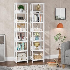 Tribesigns 6-Tier Corner Shelf, 75 Inch Tall Narrow Bookshelf Storage Rack, Etagere Shelves Display Stand for Small Spaces, Open Bookcase Square Shelf Tower for Living Room Bathroom, White