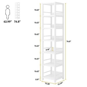 Tribesigns 6-Tier Corner Shelf, 75 Inch Tall Narrow Bookshelf Storage Rack, Etagere Shelves Display Stand for Small Spaces, Open Bookcase Square Shelf Tower for Living Room Bathroom, White