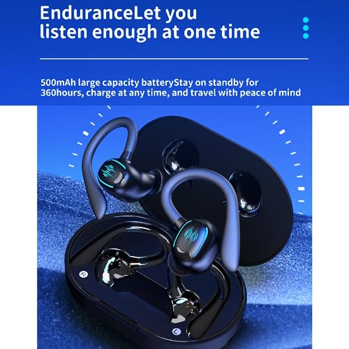 Wireless Earbuds Bluetooth Headphones Low Latency Cruising Hanging Ears Immersive HiFi Charging Case Digital Display Headset Premium Deep Bass for Sports Running Gaming Black