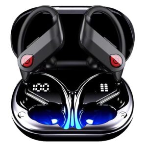 wireless earbuds bluetooth headphones ipx7 waterproof hanging ears immersive hifi charging case digital display headset premium deep bass for sports running gaming black