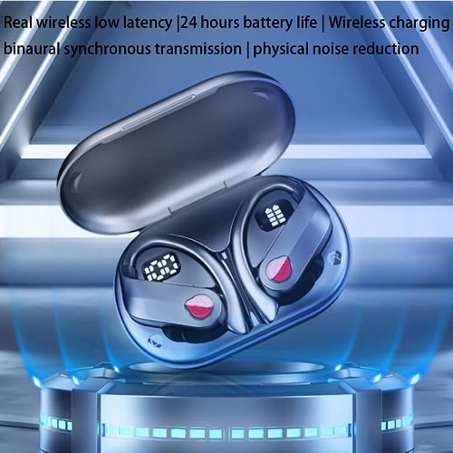 Wireless Earbuds Bluetooth Headphones IPX7 Waterproof Hanging Ears Immersive HiFi Charging Case Digital Display Headset Premium Deep Bass for Sports Running Gaming Black