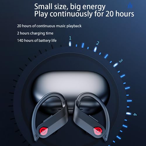 Wireless Earbuds Bluetooth Headphones IPX7 Waterproof Hanging Ears Immersive HiFi Charging Case Digital Display Headset Premium Deep Bass for Sports Running Gaming Black