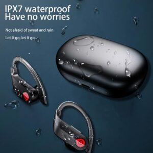 Wireless Earbuds Bluetooth Headphones IPX7 Waterproof Hanging Ears Immersive HiFi Charging Case Digital Display Headset Premium Deep Bass for Sports Running Gaming Black