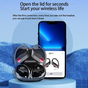 Wireless Earbuds Bluetooth Headphones IPX7 Waterproof Hanging Ears Immersive HiFi Charging Case Digital Display Headset Premium Deep Bass for Sports Running Gaming Black