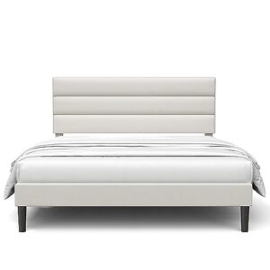 bonsoir queen size beige color modern low profile upholstered bed frame with tufted headboard