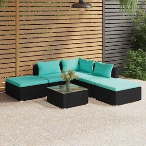 whopbxgad 6 piece patio lounge set deck furniture,gardens patio furniture,designed for use on lawns, terraces, poolsides, patios and gardens,with s poly rattan black