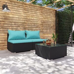 WHOPBXGAD Patio Furniture Set 3 Piece Lawn Furniture,Patio Furniture Sets,Patio furnitureSui for patios, Gardens, lawns, Balconies, Poolside,with s Poly Rattan Black