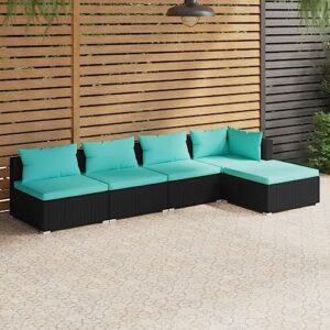 whopbxgad 5 piece patio lounge set deck furniture,gardens patio furniture,designed for use on lawns, terraces, poolsides, patios and gardens,with s poly rattan black