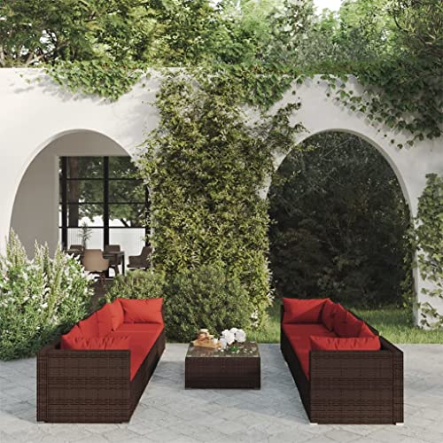 WHOPBXGAD 9 Piece Patio Lounge Set Rattan Chair,Gardens Patio Furniture,Oak Patio Furniture Set,Sui for Gardens, lawns, terraces, poolsides, patios,with s Poly Rattan Brown