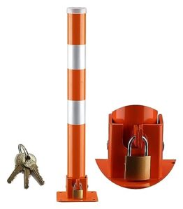 byzomu safety bollard post, driveway garage security post barrier, folding car car parking space lock bollard, with 4 free anchor bolts for traffic-sensitive area