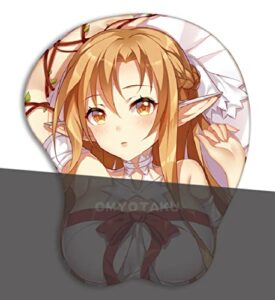 yuuki asuna anime 3d mousepads, uncensored oppai ergonomics mouse pad with wrist rest support, silicon gel wrist mice mat (yellow)