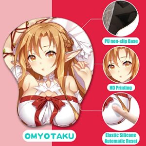 Yuuki Asuna Anime 3D Mousepads, Uncensored Oppai Ergonomics Mouse Pad with Wrist Rest Support, Silicon Gel Wrist Mice mat (Yellow)