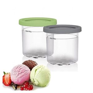 evanem 2/4/6pcs creami containers, for ninja creami deluxe,16 oz creami containers reusable,leaf-proof for nc301 nc300 nc299am series ice cream maker,gray+green-2pcs