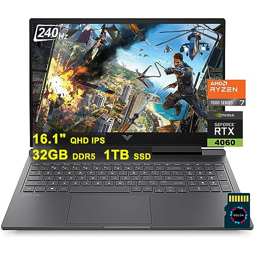 HP Victus 16 Gaming Laptop | 16.1" QHD 240Hz | AMD 8-Core Ryzen 7 7840HS >i7-12700H | 32GB DDR5 1TB SSD | GeForce RTX 4060 8GB Graphic | Backlit USB-C Fast Charging Win11Pro Black + 32GB MicroSD Card