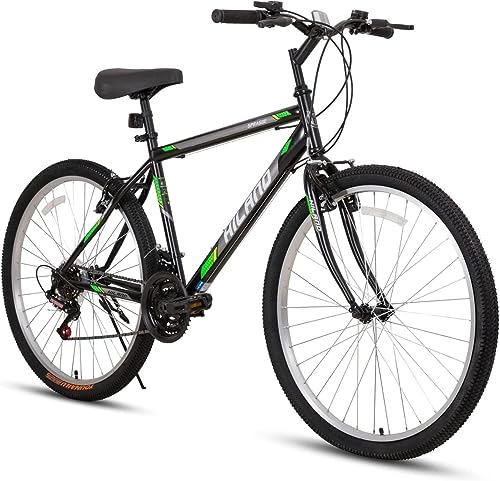 Hiland Mens and Womens 26 Inch Mountain Bike with 18 Speed Shifter, High-Carbon Steel Hardtail Trail Bicycle for Adult Black