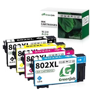 greenjob 802xl ink cartridges remanufactured replacement for epson 802 ink cartridges combo pack 802 xl t802 t802xl to use with wf-4720 wf-4730 wf-4734 wf-4740 ec-4040 ec-4030 ec-4020 printer (4 pack)