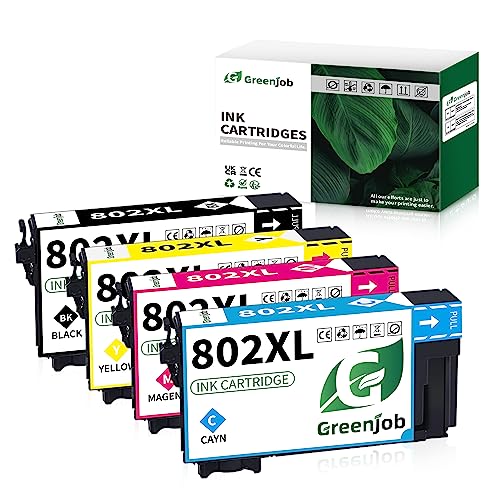 Greenjob 802XL Ink Cartridges Remanufactured Replacement for Epson 802 Ink Cartridges Combo Pack 802 XL T802 T802XL to use with WF-4720 WF-4730 WF-4734 WF-4740 EC-4040 EC-4030 EC-4020 Printer (4 Pack)