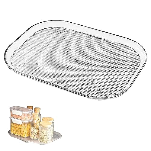 BJHZTC Lazy Susan Turntable Organizer for Refrigerator, 15.67'' Clear Rectangular Fridge Organizer Storage, Lazy Susan for Cabinet, Table, Pantry, Kitchen, Countertop