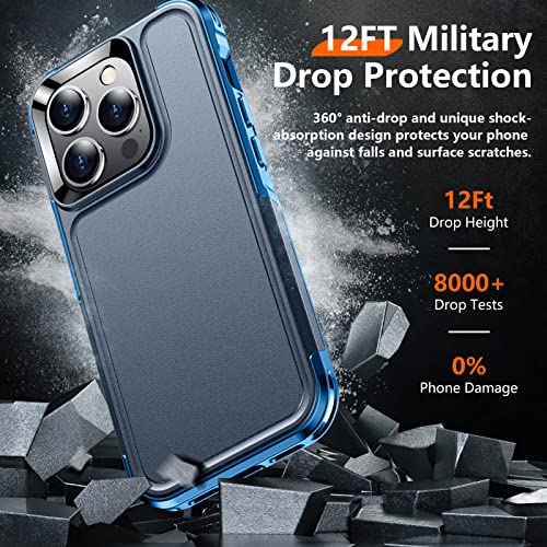 Red2Fire for iPhone 14 Pro Max Case, with 2 Pcs Tempered Glass Lens & Screen Protector [Military Grade Shockproof] Heavy Duty Full Body Protection Phone Case for iPhone 14 Pro Max 6.7 inch Dark Blue