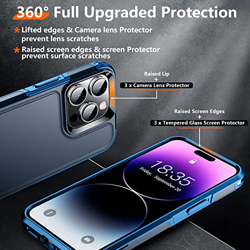 Red2Fire for iPhone 14 Pro Max Case, with 2 Pcs Tempered Glass Lens & Screen Protector [Military Grade Shockproof] Heavy Duty Full Body Protection Phone Case for iPhone 14 Pro Max 6.7 inch Dark Blue