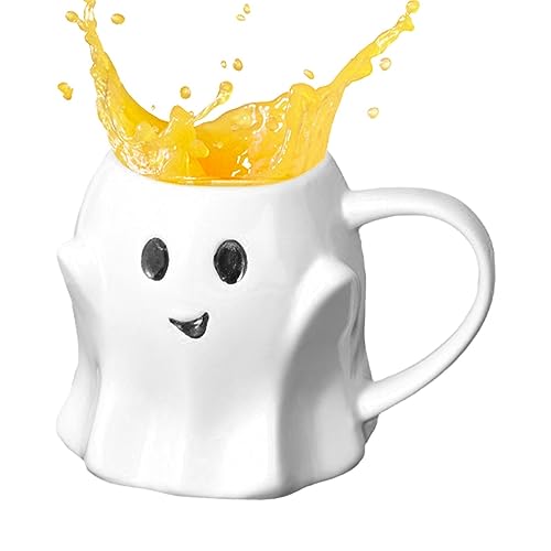 UNNIQ Spooky Ghost Mug - Creative Ceramic Ghostface Cup for Milk, Halloween Coffee Cup, White Ceramic Ghost Shaped 3D Coffee Cup with Handle, Cute Halloween Mugs for Friends, Family, Colleagues