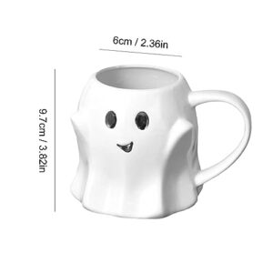 UNNIQ Spooky Ghost Mug - Creative Ceramic Ghostface Cup for Milk, Halloween Coffee Cup, White Ceramic Ghost Shaped 3D Coffee Cup with Handle, Cute Halloween Mugs for Friends, Family, Colleagues