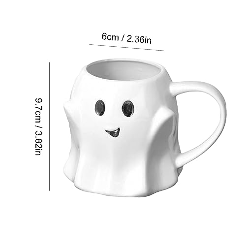 UNNIQ Spooky Ghost Mug - Creative Ceramic Ghostface Cup for Milk, Halloween Coffee Cup, White Ceramic Ghost Shaped 3D Coffee Cup with Handle, Cute Halloween Mugs for Friends, Family, Colleagues