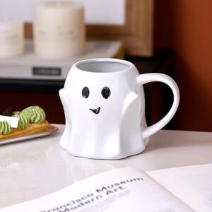 UNNIQ Spooky Ghost Mug - Creative Ceramic Ghostface Cup for Milk, Halloween Coffee Cup, White Ceramic Ghost Shaped 3D Coffee Cup with Handle, Cute Halloween Mugs for Friends, Family, Colleagues