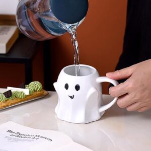 UNNIQ Spooky Ghost Mug - Creative Ceramic Ghostface Cup for Milk, Halloween Coffee Cup, White Ceramic Ghost Shaped 3D Coffee Cup with Handle, Cute Halloween Mugs for Friends, Family, Colleagues