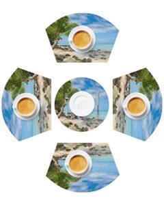 placemats set of 5,palm tree beach sea cloud blue sky island reef stone indoor outdoor pvc weave place mats wipeable dining table placemats heat insulation table mats