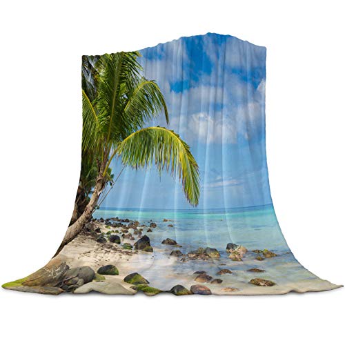 ANNAMALL Throw Blanket,40x60 Inch Palm Tree Beach Sea Cloud Blue Sky Island Reef Stone Microfiber Throw Blankets Warm Cozy Lightweight Blanket for Sofa,Bed,Camping,Picnic