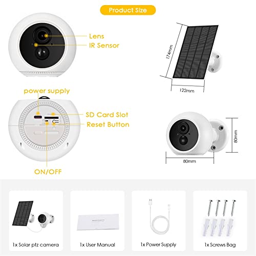 Security Camera Camera 3MP Wireless IP Camera Rechargeable Battery Panel Solar Outdoor Waterproof AI PIR Alerts Two Way Audio P2P Security Protection Surveillance Camera with Spotlight ( Size : With 3