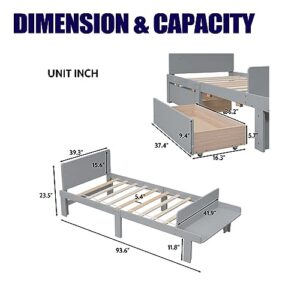 Novaris Twin Size Pine Platform Bed Frame with 2 Drawers, Modern Classic Platform Bed with Headboard/Storage Footboard Bench/Wood Slats/Easy Assemble for Bedroom Girls Boys (Twin, Gray)