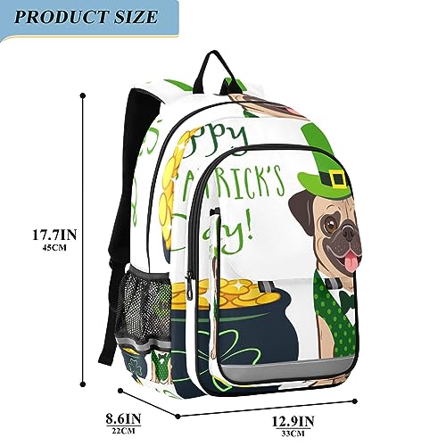 CHIFIGNO Cute Dog St Patricks Day Backpack for School with Laptop Compartment, Sturdy School Backpack with Laptop Compartment, Children Gifts Backpacks for School