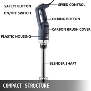 VEVOR Commercial Immersion Blender 350W Power, Hand Held Mixer with 9.8-Inch 304 Stainless Steel Removable Shaft, Electric Stick Blender Variable Speed 4000-16000RPM