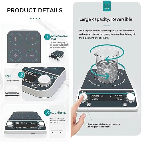 XENITE 10L/20L/50L Digital Display Lab Magnetic Stirrer，50-1500Rpm，23H/ 59Min/ 59Sec，Can Be Rotated Forwards and Backwards，with Stir Bar,20L