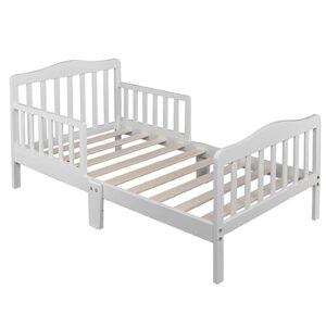single layer vertical board with guardrail pine wood bed (white)