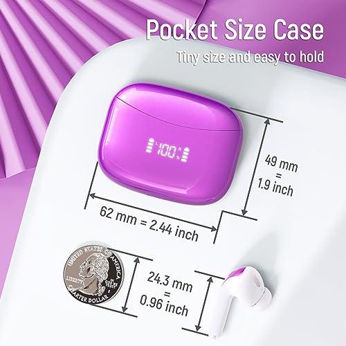 2 Sets Wireless Earbuds Bluetooth Headphones 60H Playtime Ear Buds with LED Power Display Charging Case Earphones in-Ear Earbud with Microphone for Android Cell Phone Gaming PC Laptop Green + Purple