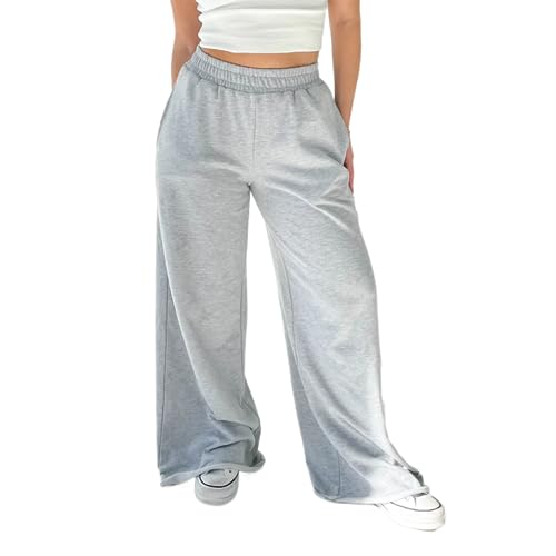 Piacakece Women Casual Sweatpants High Waist Wide Long Leg Pants Loose Relaxed Joggers Workout Trousers Streetwear (01-Light Gray, S)