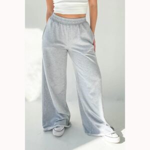 Piacakece Women Casual Sweatpants High Waist Wide Long Leg Pants Loose Relaxed Joggers Workout Trousers Streetwear (01-Light Gray, S)