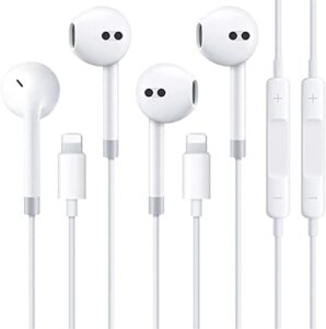 2 packs-apple earbuds with lightning connector(built-in microphone & volume control)[apple mfi certified] headphones compatible with iphone 13/12/se/11/xr/xs/x/7/7 plus/8/8plus support all ios system