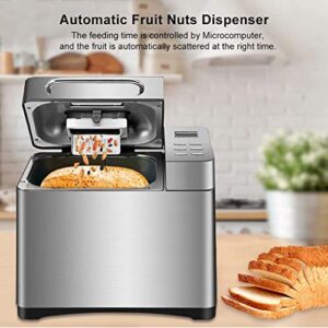 Automatic Bread Machine, Family Bread Maker Professional Non-Stick Breadmaker with Automatic Fruit Nuts Dispenser, 17 Progammes, 15 Hours Timing, 500g /750g/ 1000g Weight Settings