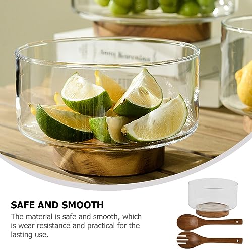 ABOOFAN 1 Set Glass Salad Bowls Mixing Bowls Food Serving Bowls Fruit Bowl with Spoon and Fork Serving Dish Trifle Bowl for Kitchen Prep Pasta Popcorn Snack