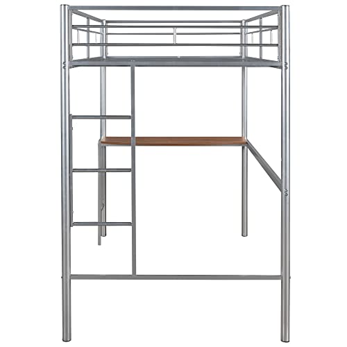 DEYOBED Twin Size Metal Loft Bed Frame with Desk and Spacious Under-Bed Design - Tailored for Kids and Teens